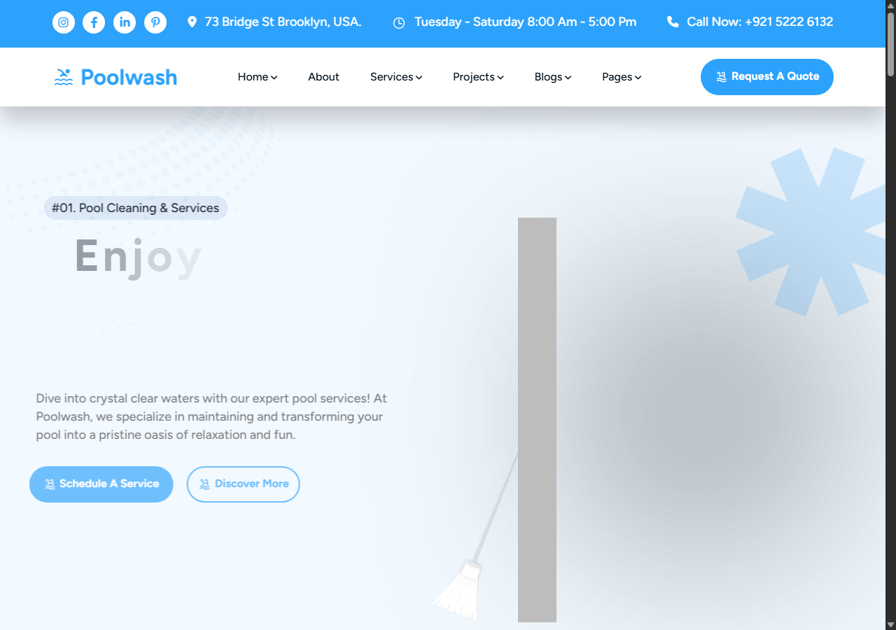 PoolWash pool cleaning services website template preview